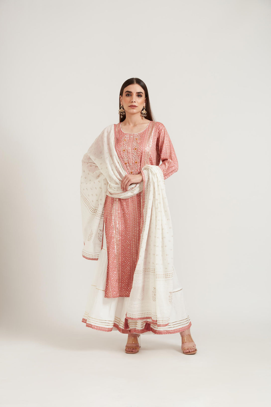 Neerus Pink cotton suit set - front view