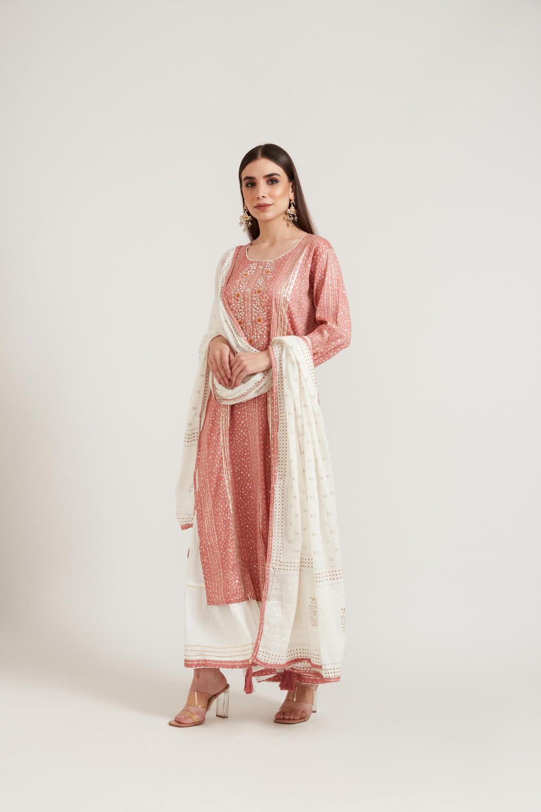 Neerus Pink cotton suit set - side view