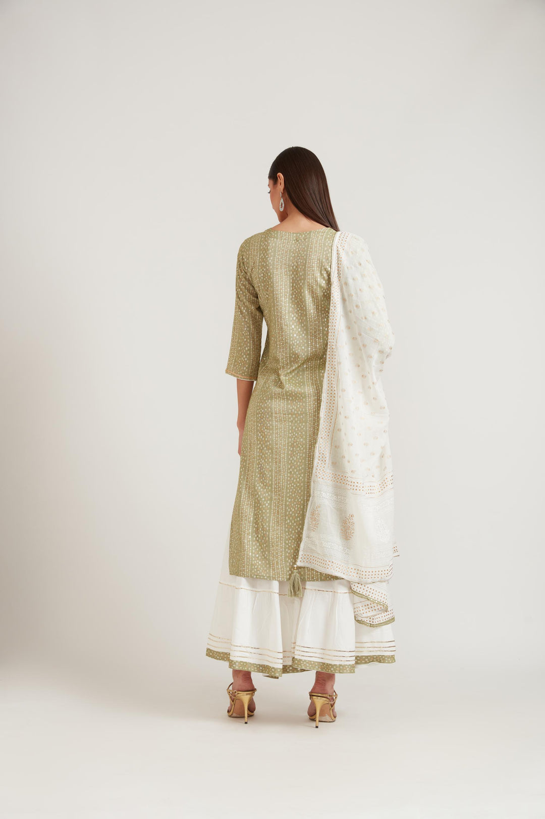 Neerus Green cotton printed suit set - detail view 1