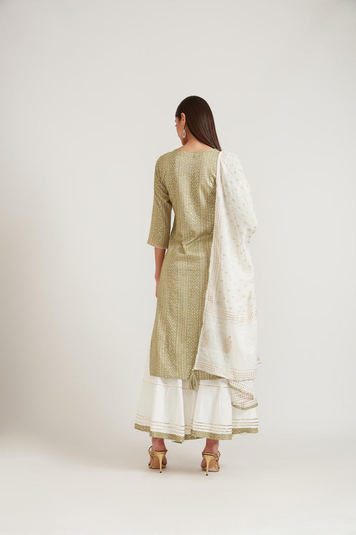 Neerus Green cotton printed suit set - detail view 1