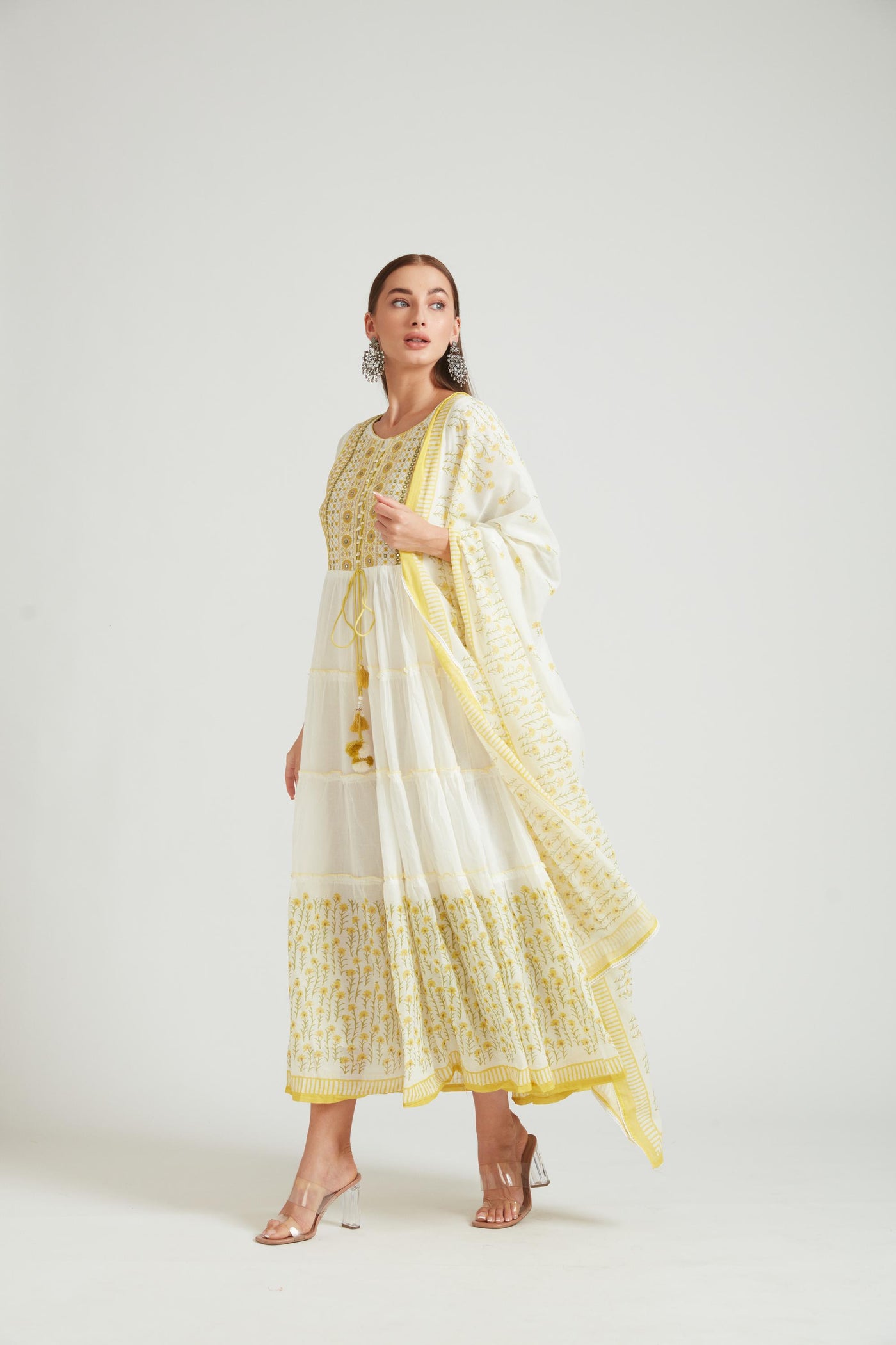 Neeru's Yellow Color Cotton Fabric Gown