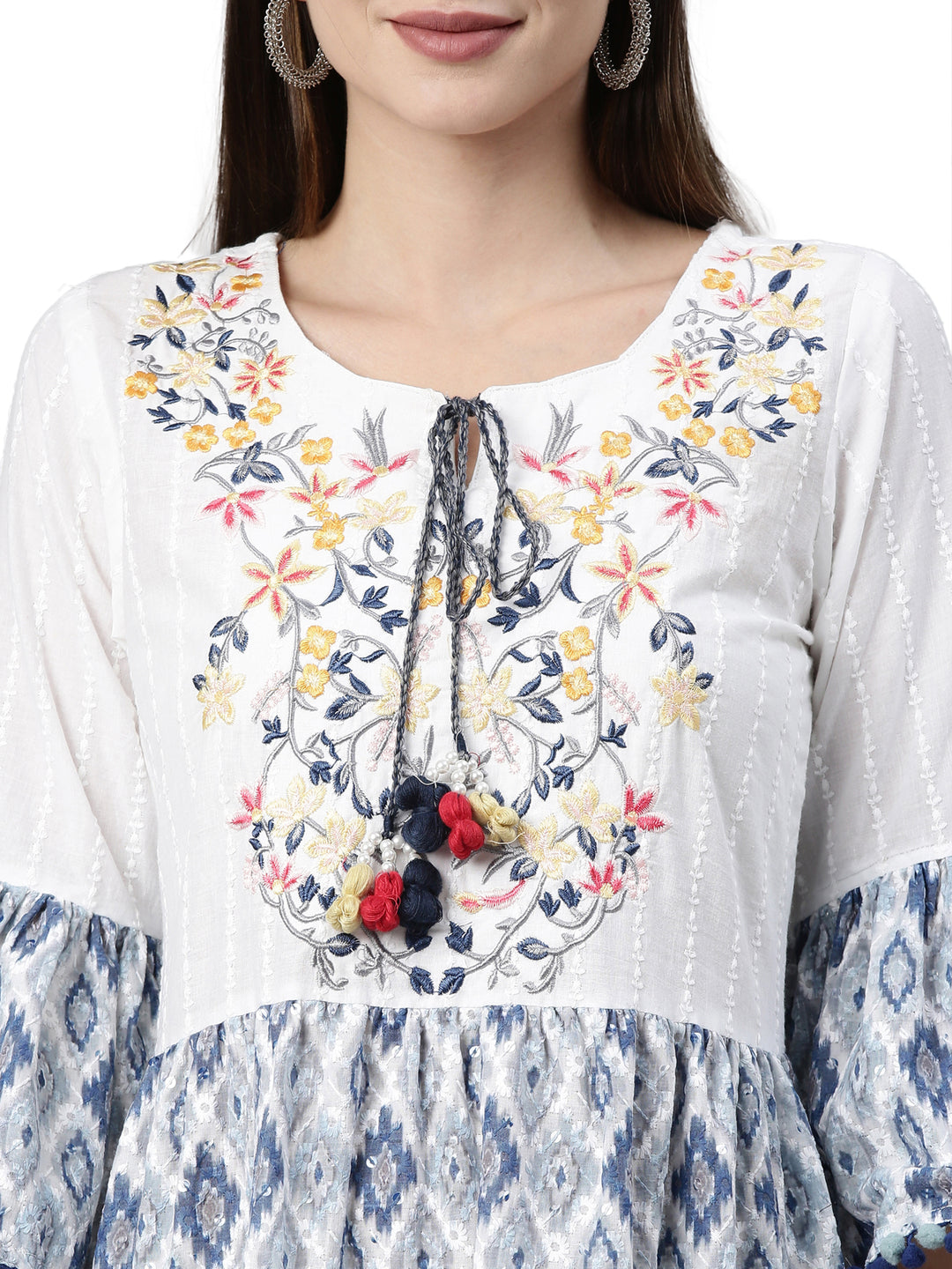 Neerus White Color Chiken Fabric Kurta