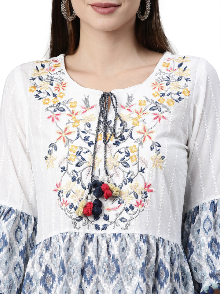 Neerus White Color Chiken Fabric Kurta