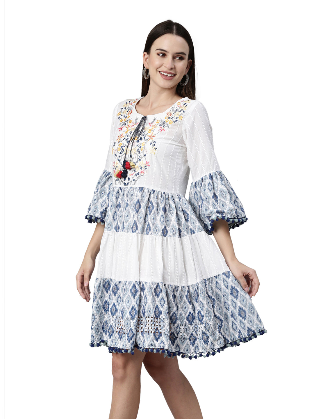 Neerus White Color Chiken Fabric Kurta