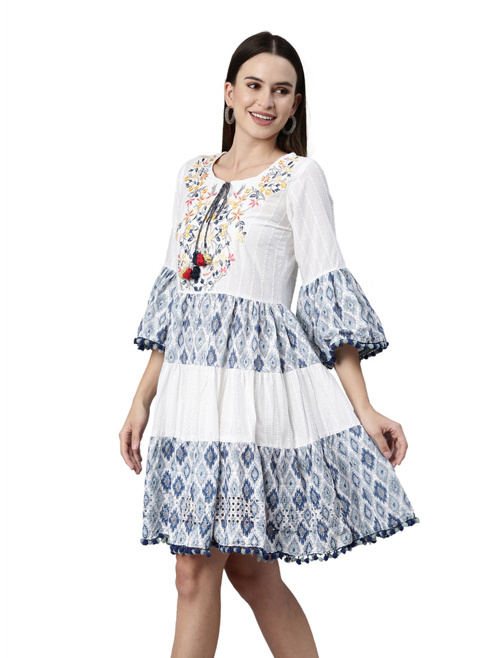 Neerus White Color Chiken Fabric Kurta