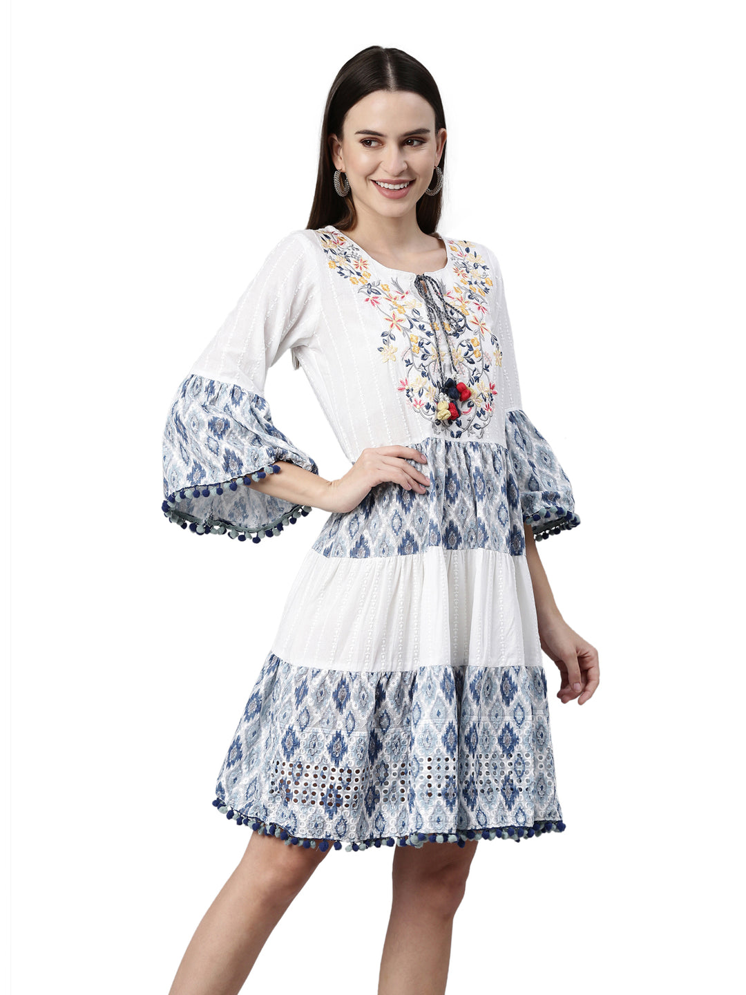 Neerus White Color Chiken Fabric Kurta