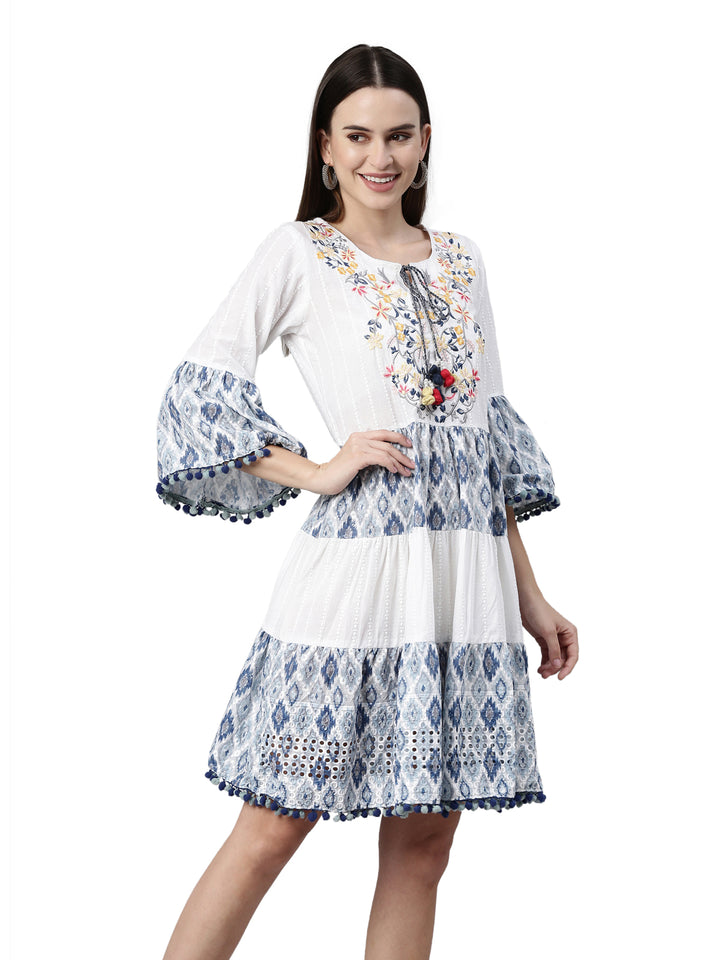 Neerus White Color Chiken Fabric Kurta