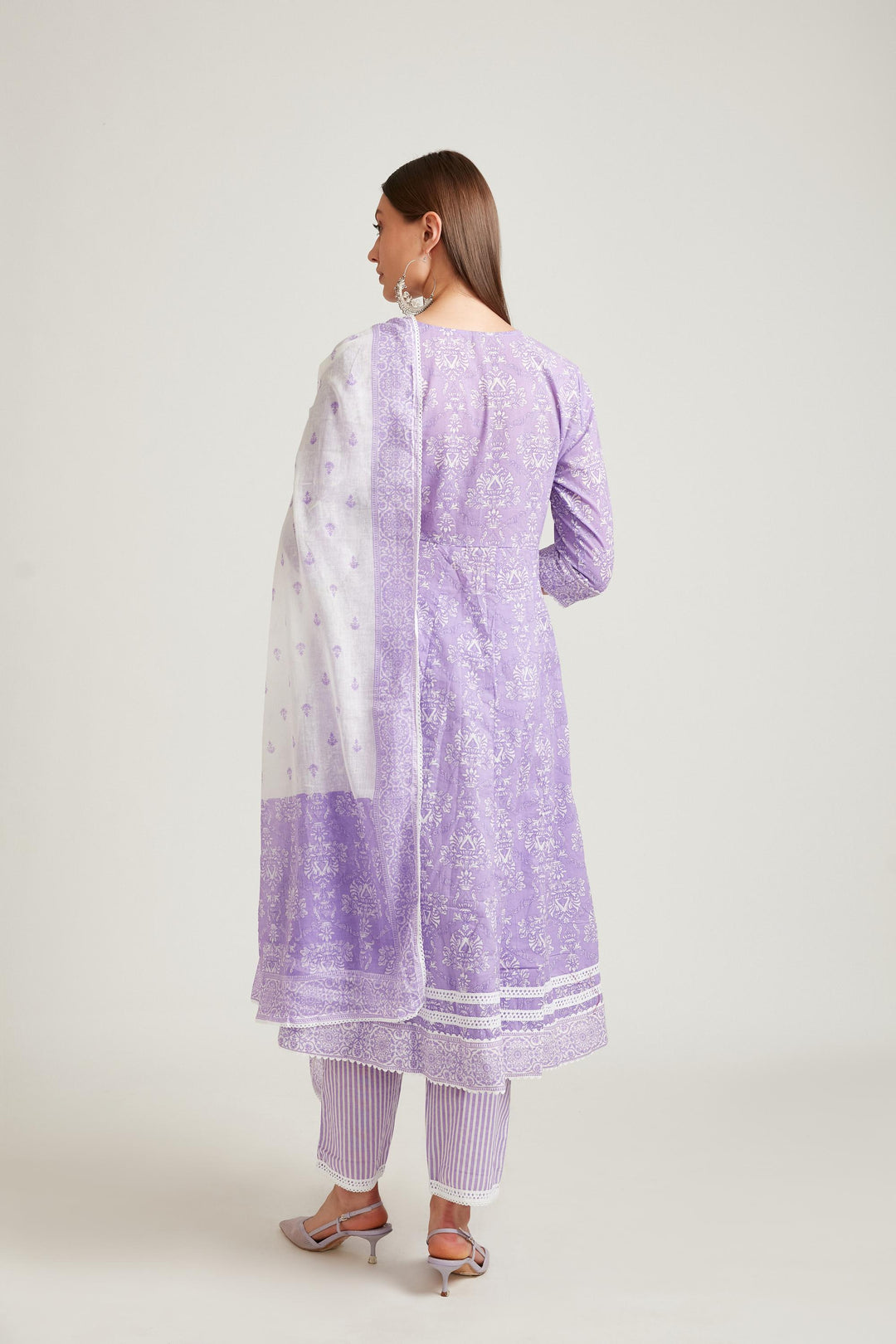 Neerus Purple cotton printed kurta set salwar kameez - detail view 1