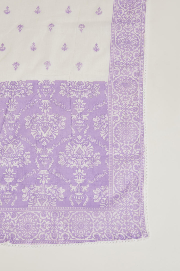 Neerus Purple cotton printed kurta set salwar kameez - detail view 5