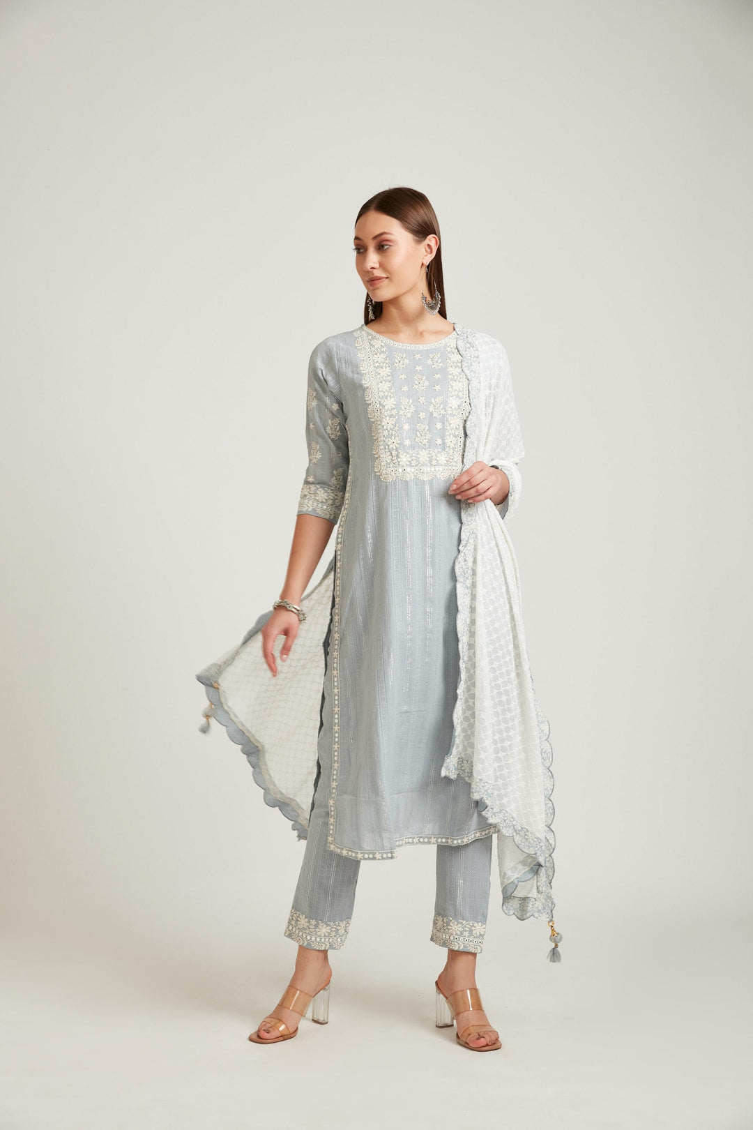 Neerus Grey Color Cotton Fabric Salwar Kameez