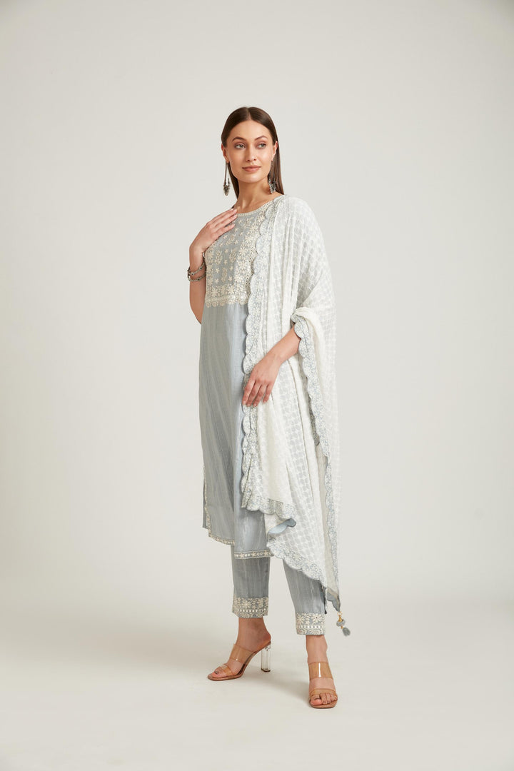 Neerus Grey Color Cotton Fabric Salwar Kameez