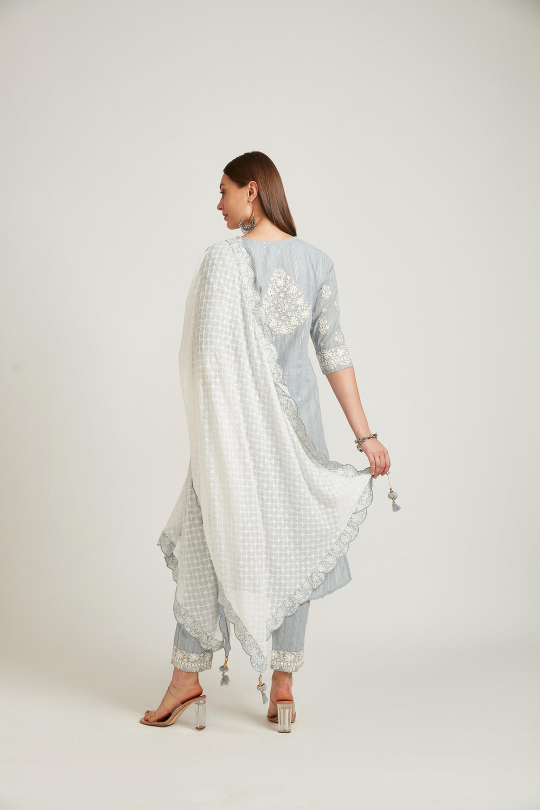 Neerus Grey Color Cotton Fabric Salwar Kameez