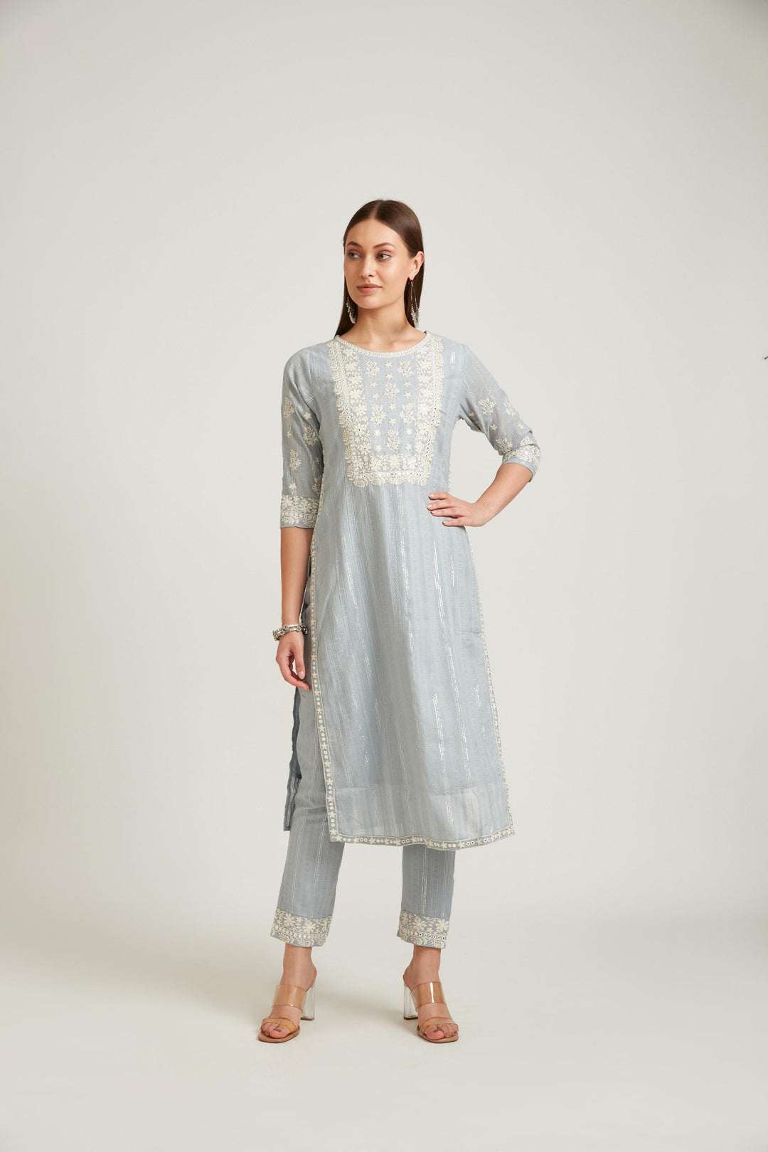 Neerus Grey Color Cotton Fabric Salwar Kameez