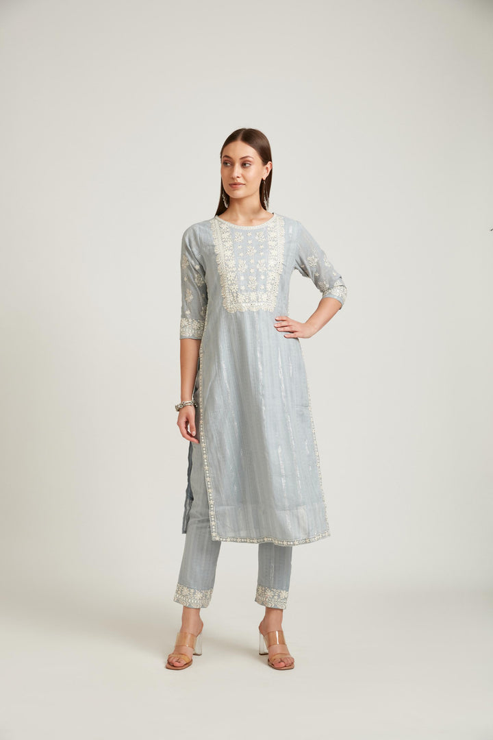 Neerus Grey Color Cotton Fabric Salwar Kameez