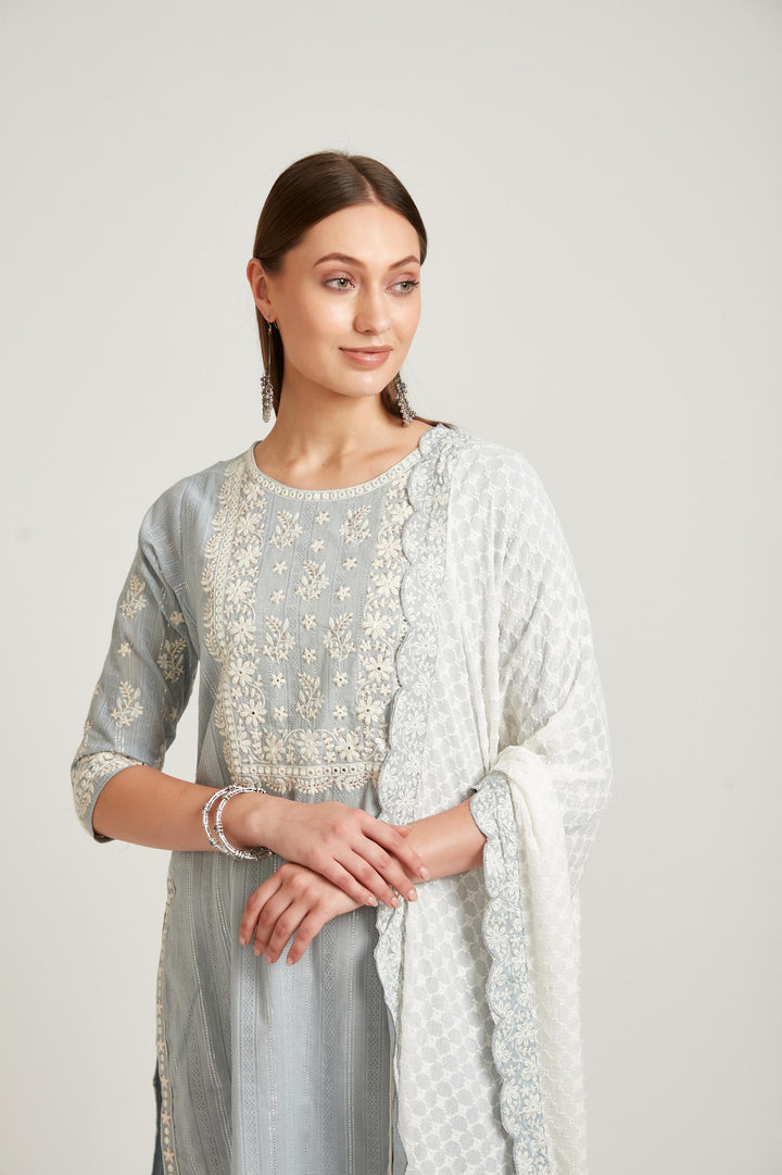 Neerus Grey Color Cotton Fabric Salwar Kameez