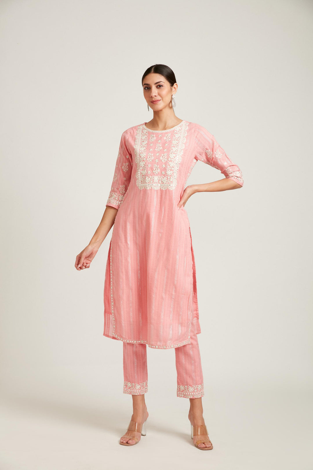 Neerus Pink cotton printed kurta set - detail view 1