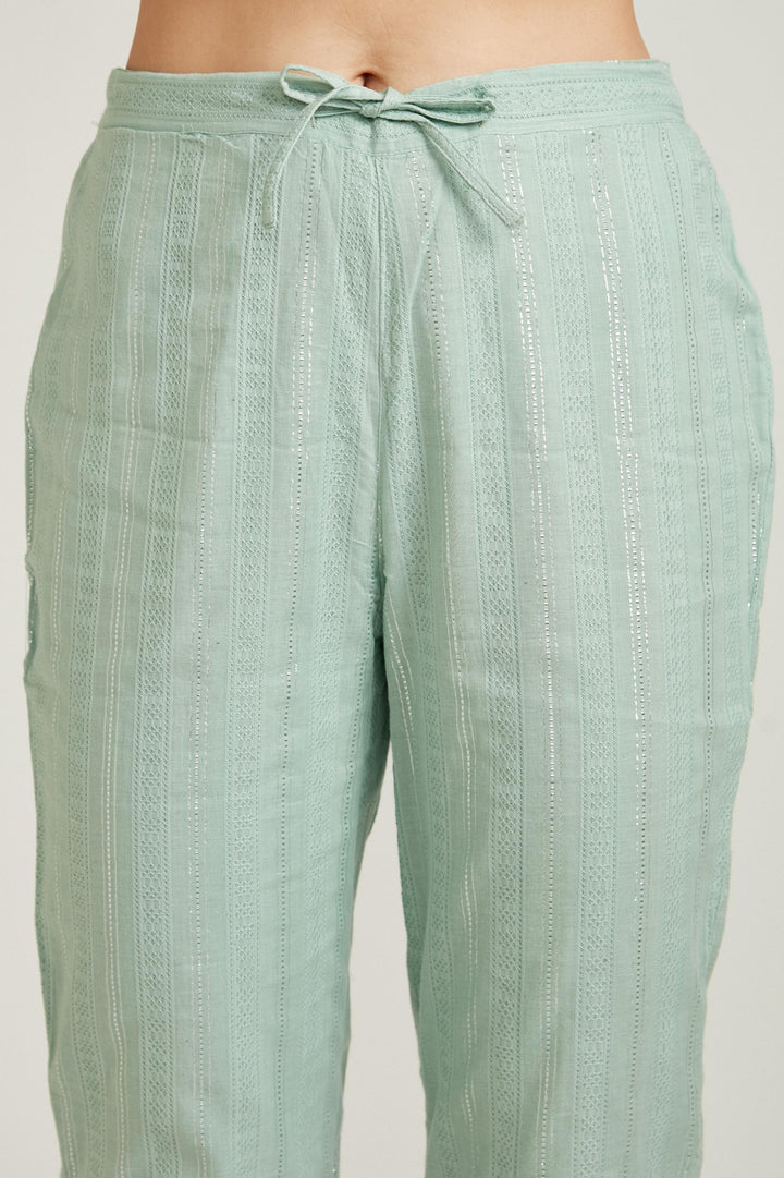 Neerus Green cotton printed suit set - detail view 1