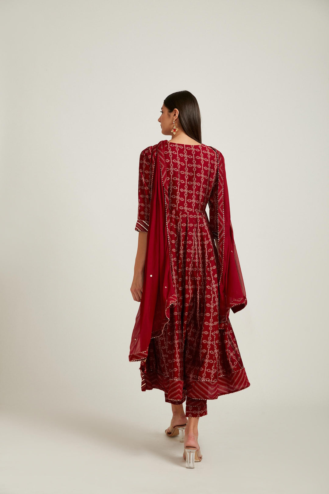 Neerus Maroon modal printed suit set - back view