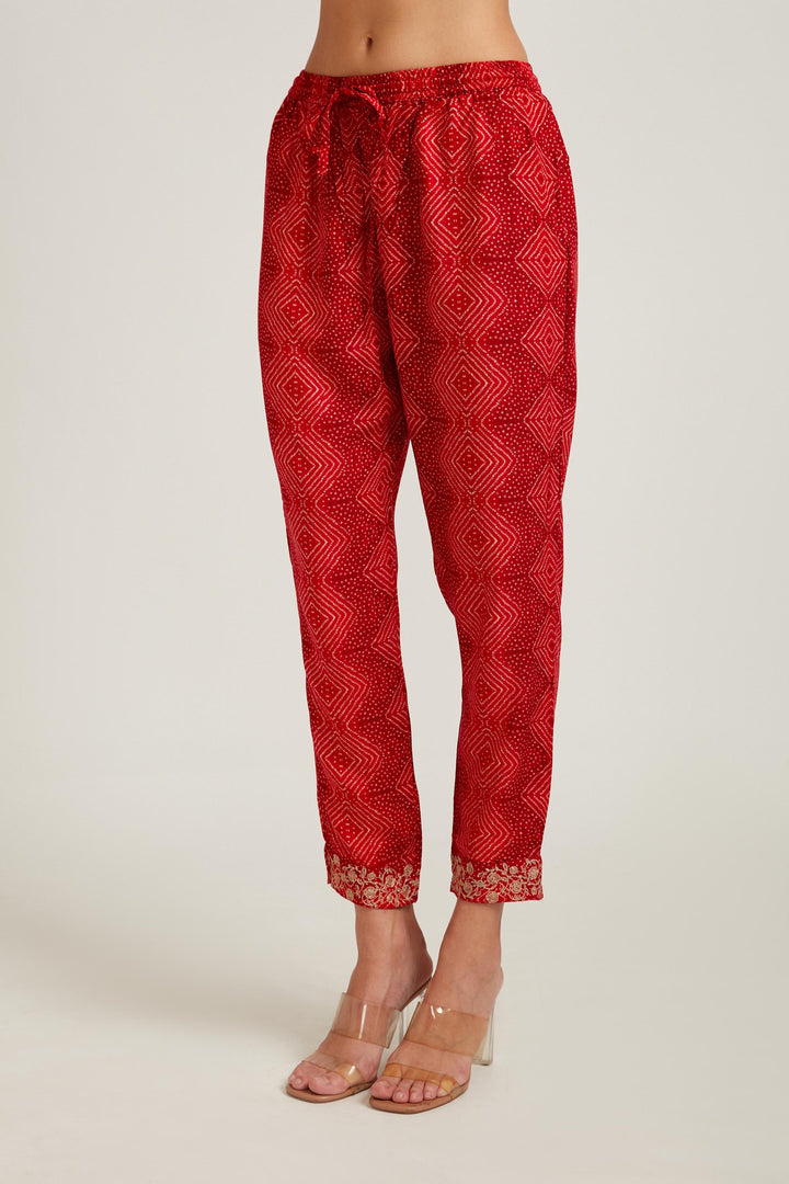 Neerus Red rayon printed kurta set salwar kameez - detail view 3