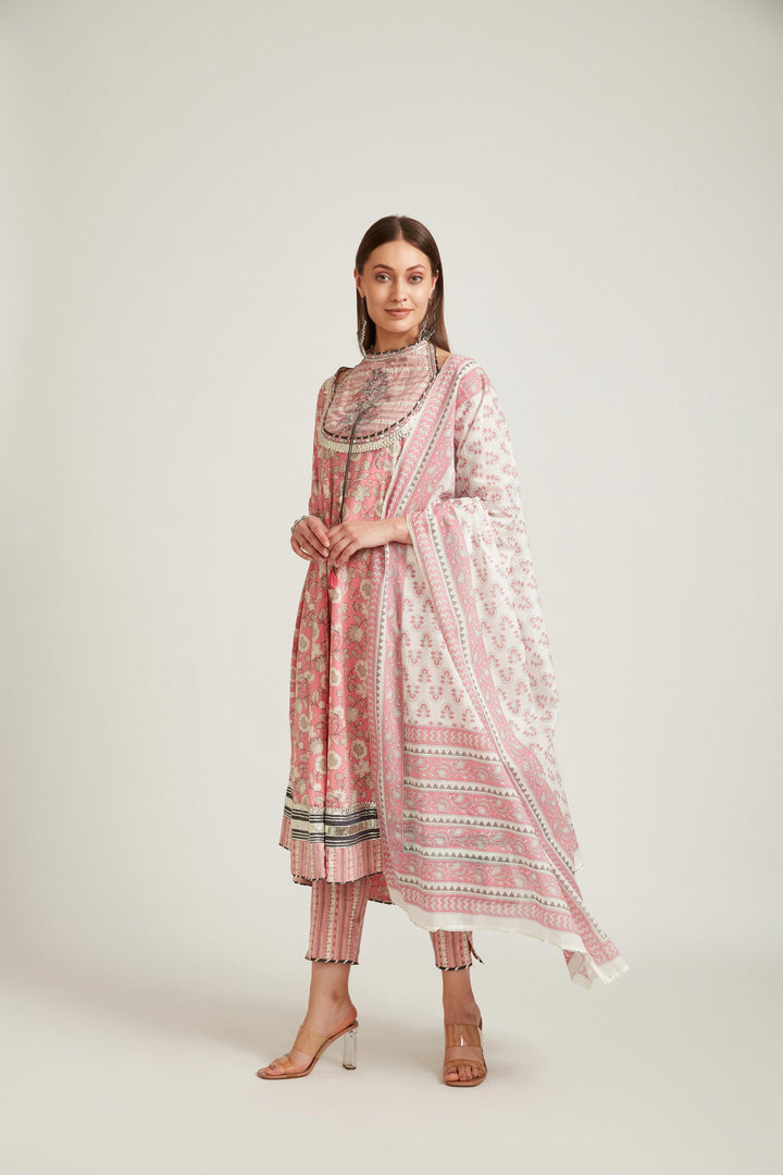 Neerus Pink Color Cotton Fabric Salwar Kameez