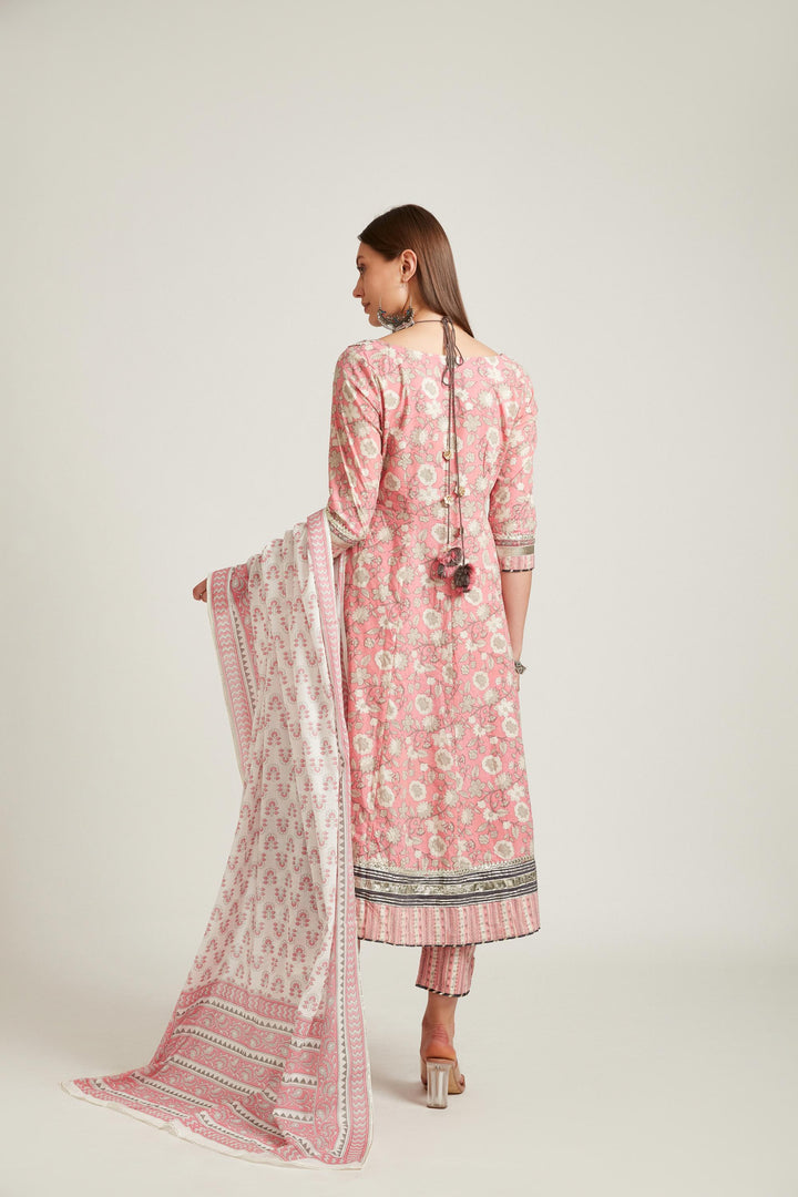 Neerus Pink Color Cotton Fabric Salwar Kameez