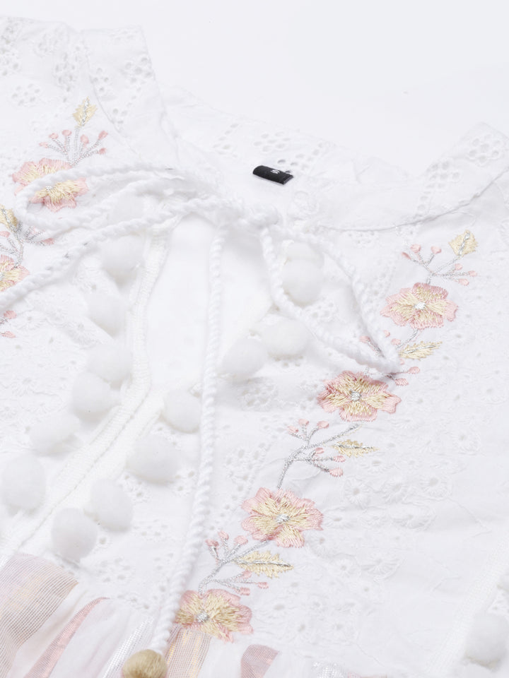 Neerus White cotton solid kurti - detail view 5