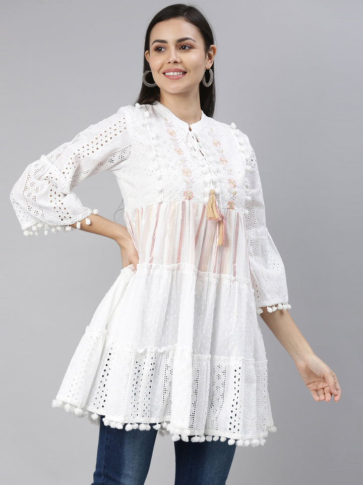 Neerus White cotton solid kurti - side view