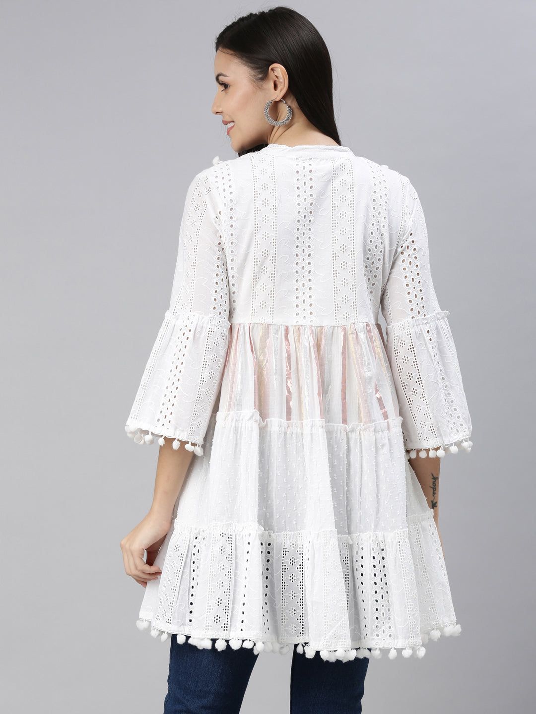 Neerus White cotton solid kurti - detail view 1