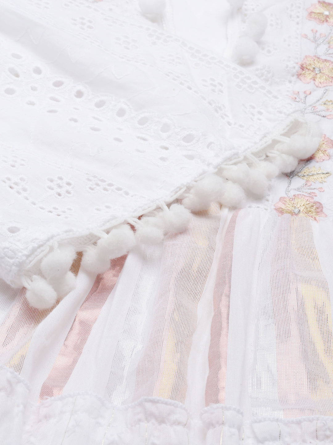 Neerus White cotton solid kurti - detail view 2
