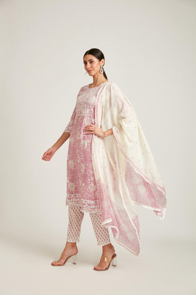 Neeru's Rose Pink Color Cotton Fabric Kurta Set