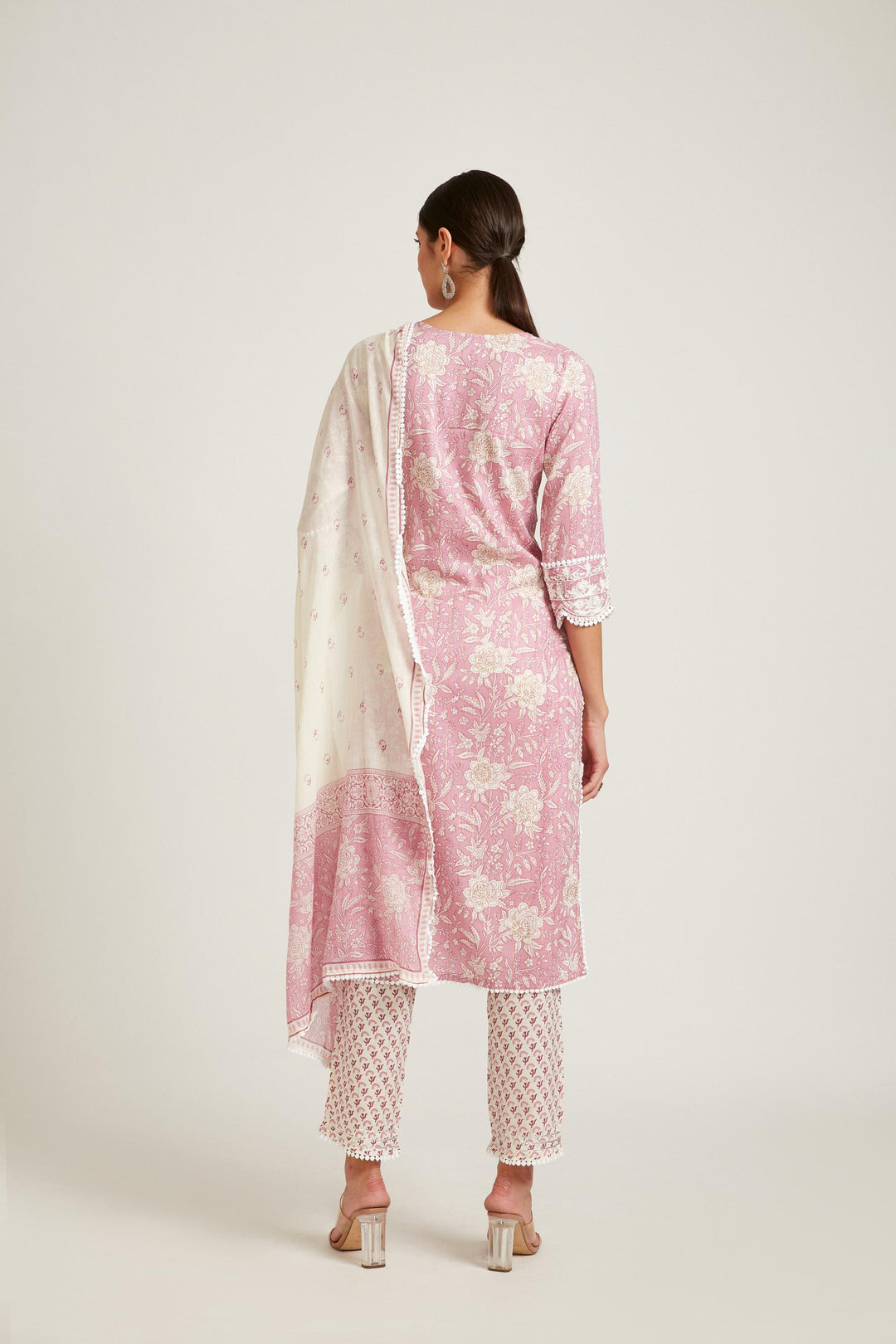 Neerus Rose Pink Color Cotton Fabric Kurta Set