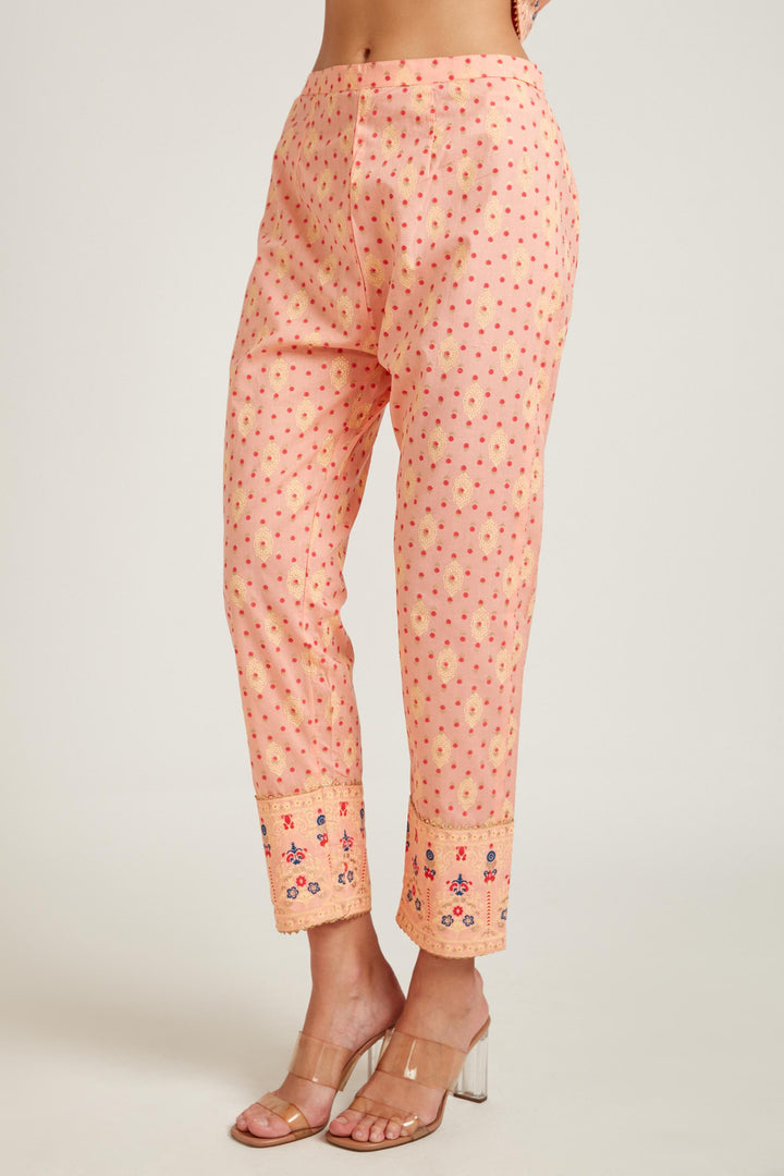 Neerus Peach Color Cotton Fabric Kurta Set