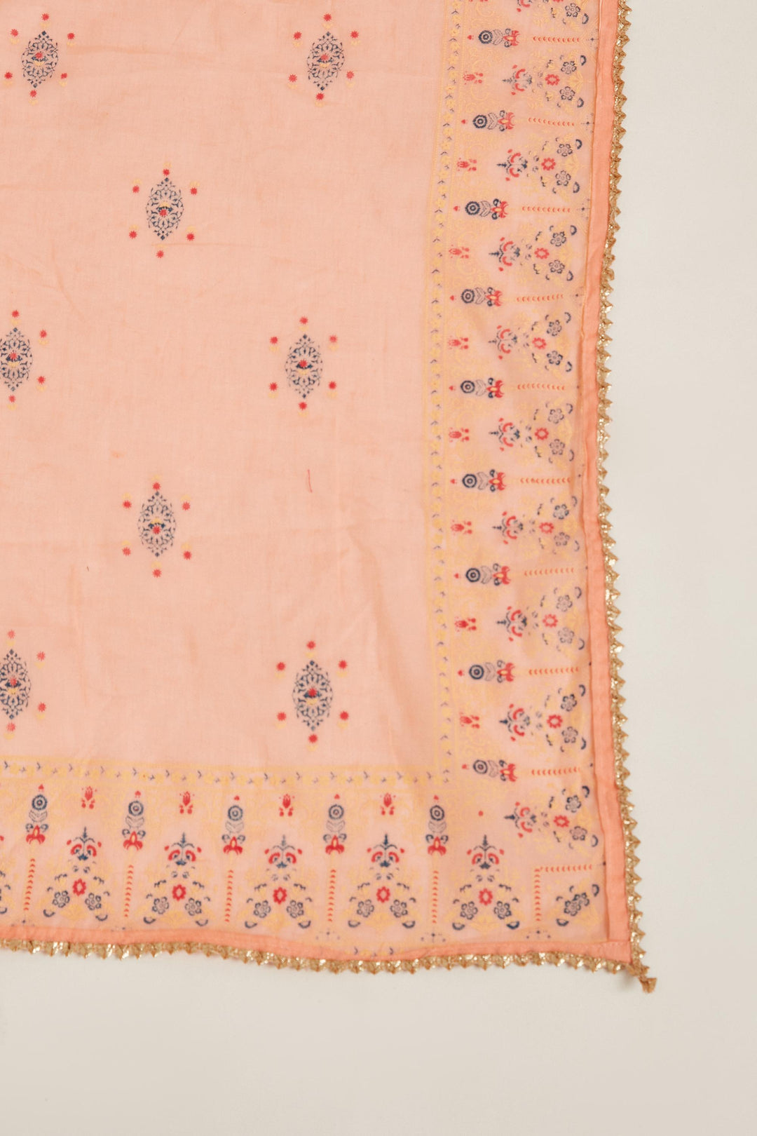 Neerus Peach Color Cotton Fabric Kurta Set