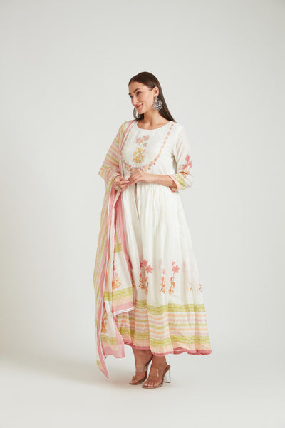 Neeru's Coral Color Chanderi Fabric Salwar Kameez