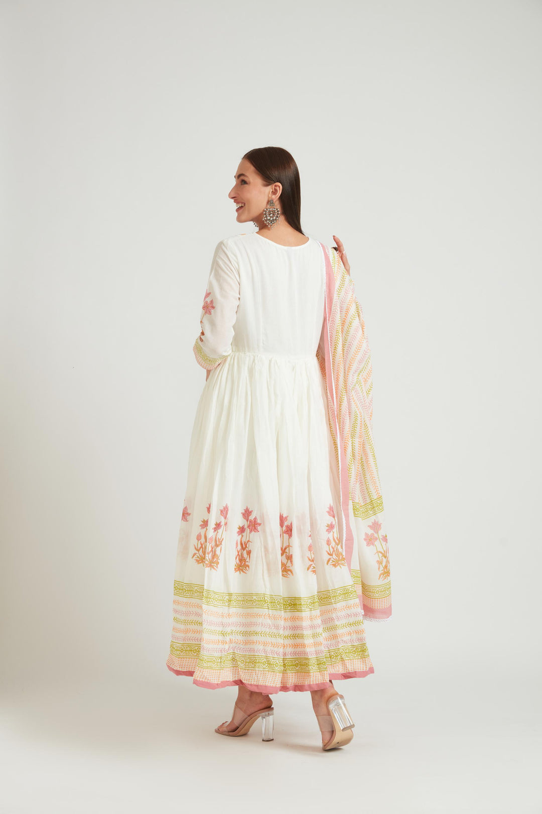 Neerus Pink Chanderi Suit Set - side view