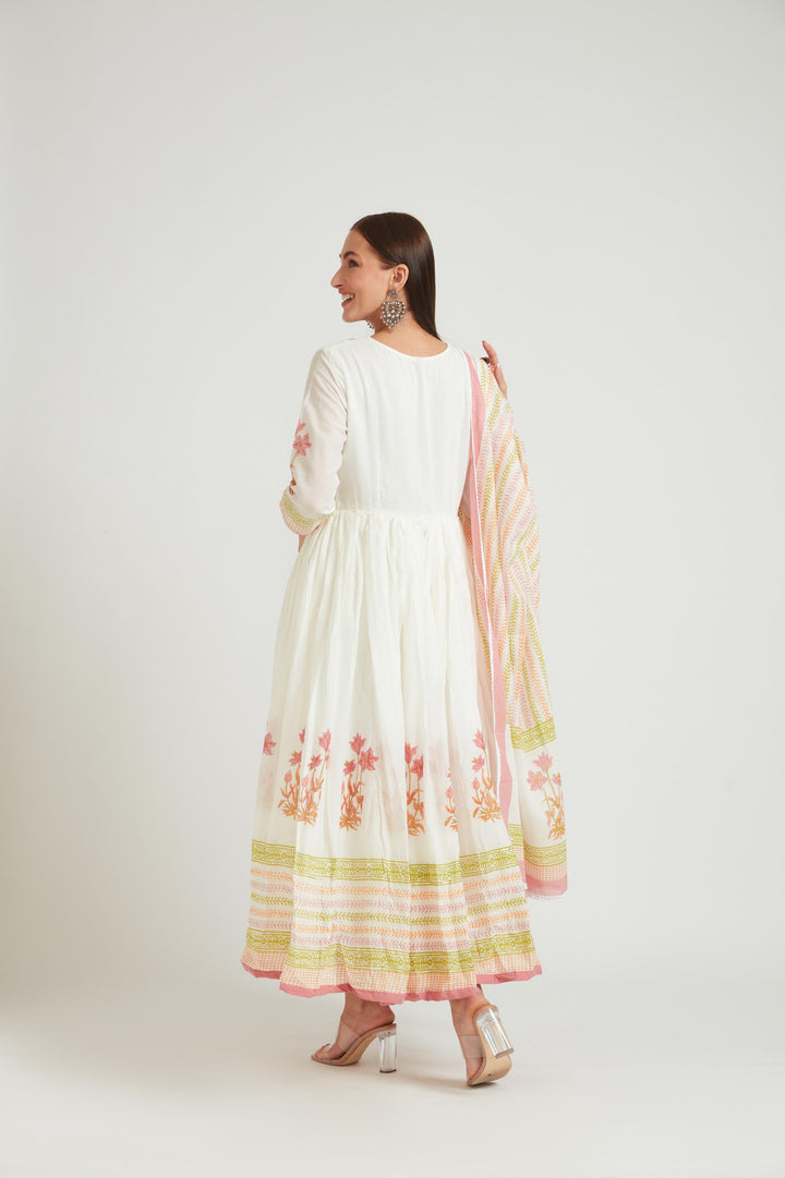Neerus Pink Chanderi Suit Set - side view