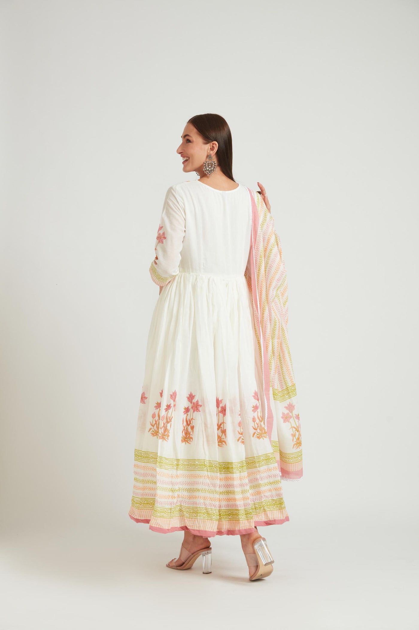 Neeru's Coral Color Chanderi Fabric Salwar Kameez