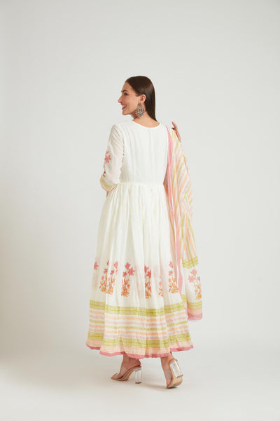 Neeru's Coral Color Chanderi Fabric Salwar Kameez