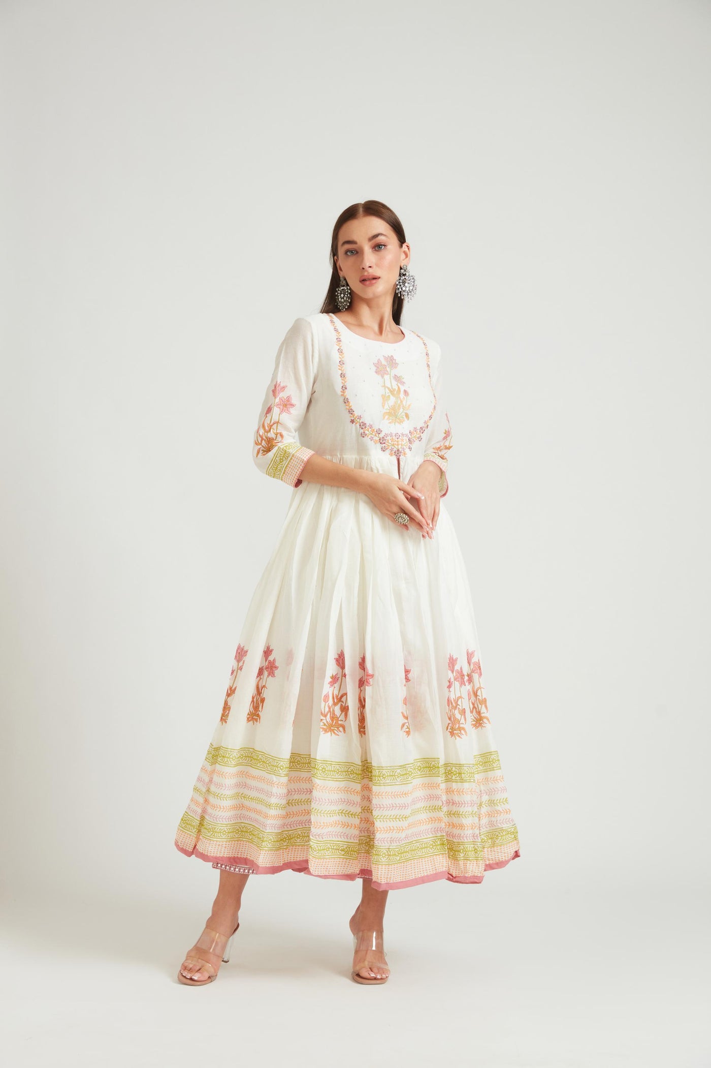 Neeru's Coral Color Chanderi Fabric Salwar Kameez