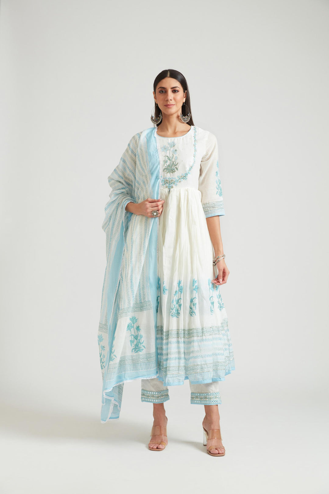 Neerus Ferozi Color Chanderi Fabric Kurta Set