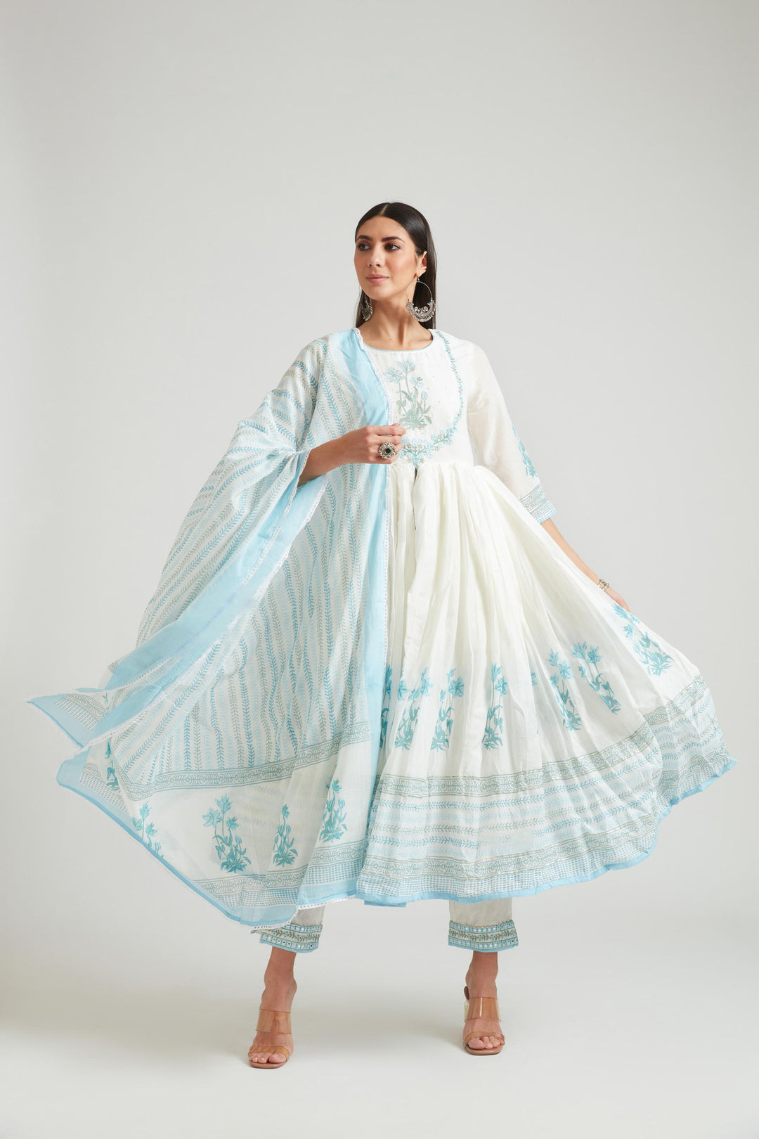 Neerus Ferozi Color Chanderi Fabric Kurta Set