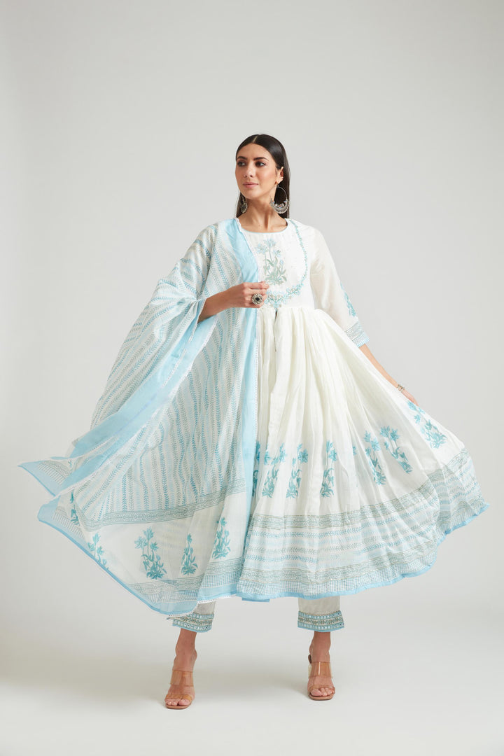 Neerus Ferozi Color Chanderi Fabric Kurta Set