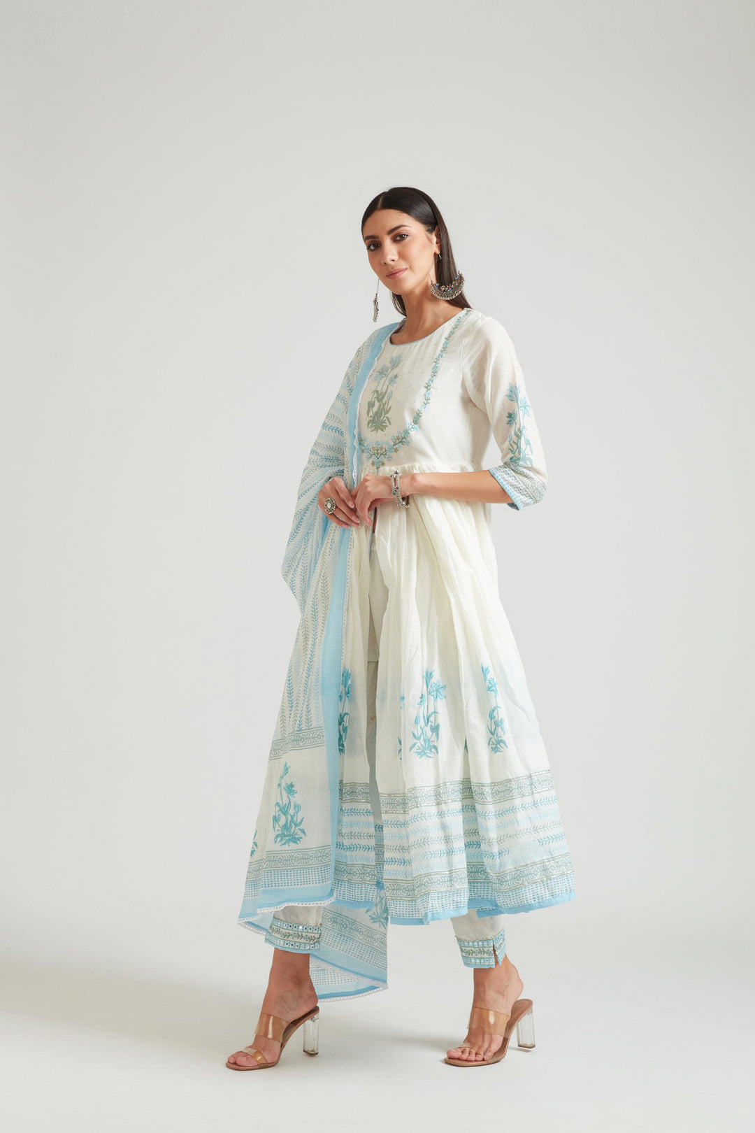 Neerus Ferozi Color Chanderi Fabric Kurta Set