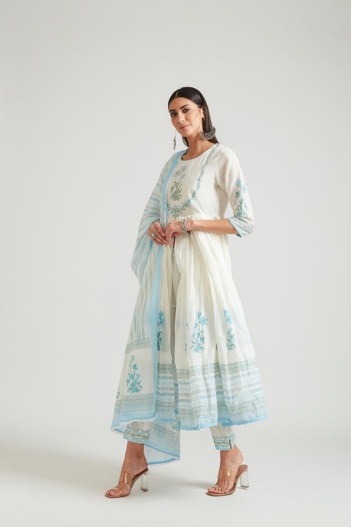 Neerus Ferozi Color Chanderi Fabric Kurta Set