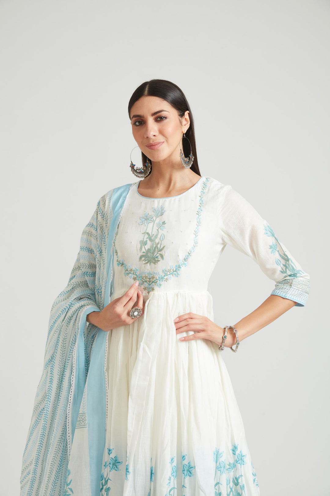 Neerus Ferozi Color Chanderi Fabric Kurta Set