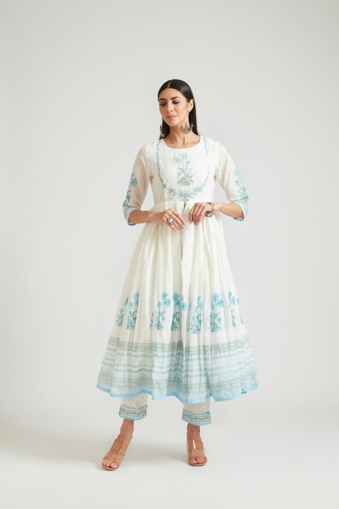 Neerus Ferozi Color Chanderi Fabric Kurta Set