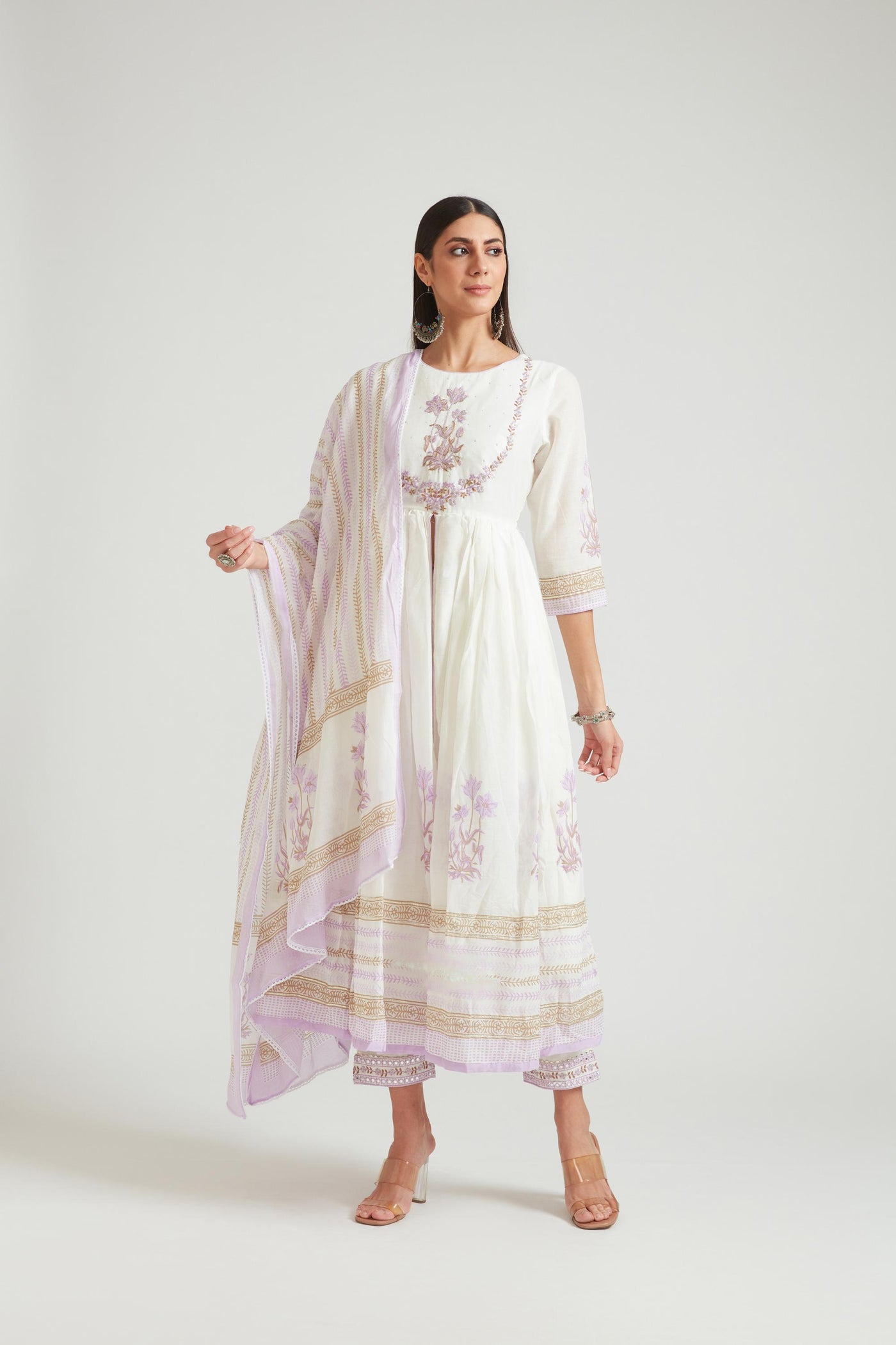 Neeru's Lavender Color Chanderi Fabric Salwar Kameez