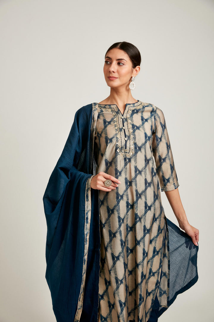 Neerus Blue Color Model Fabric Kurta Set