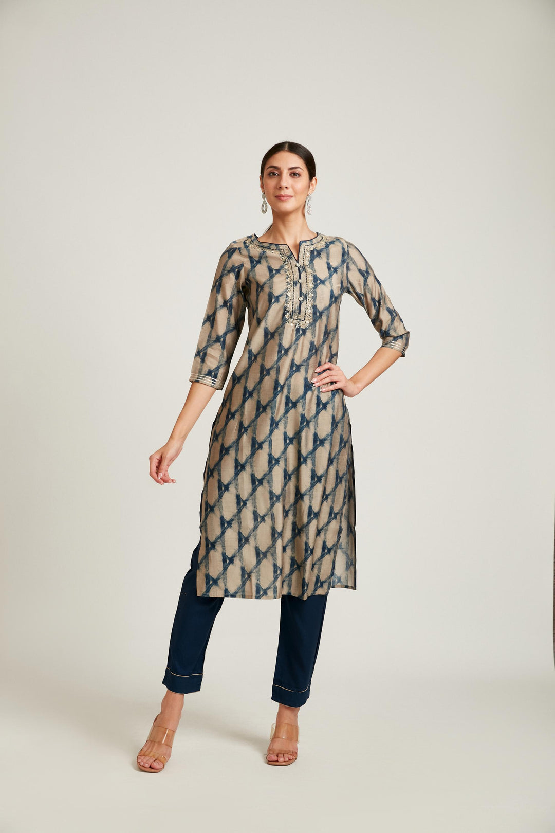 Neerus Blue Color Model Fabric Kurta Set