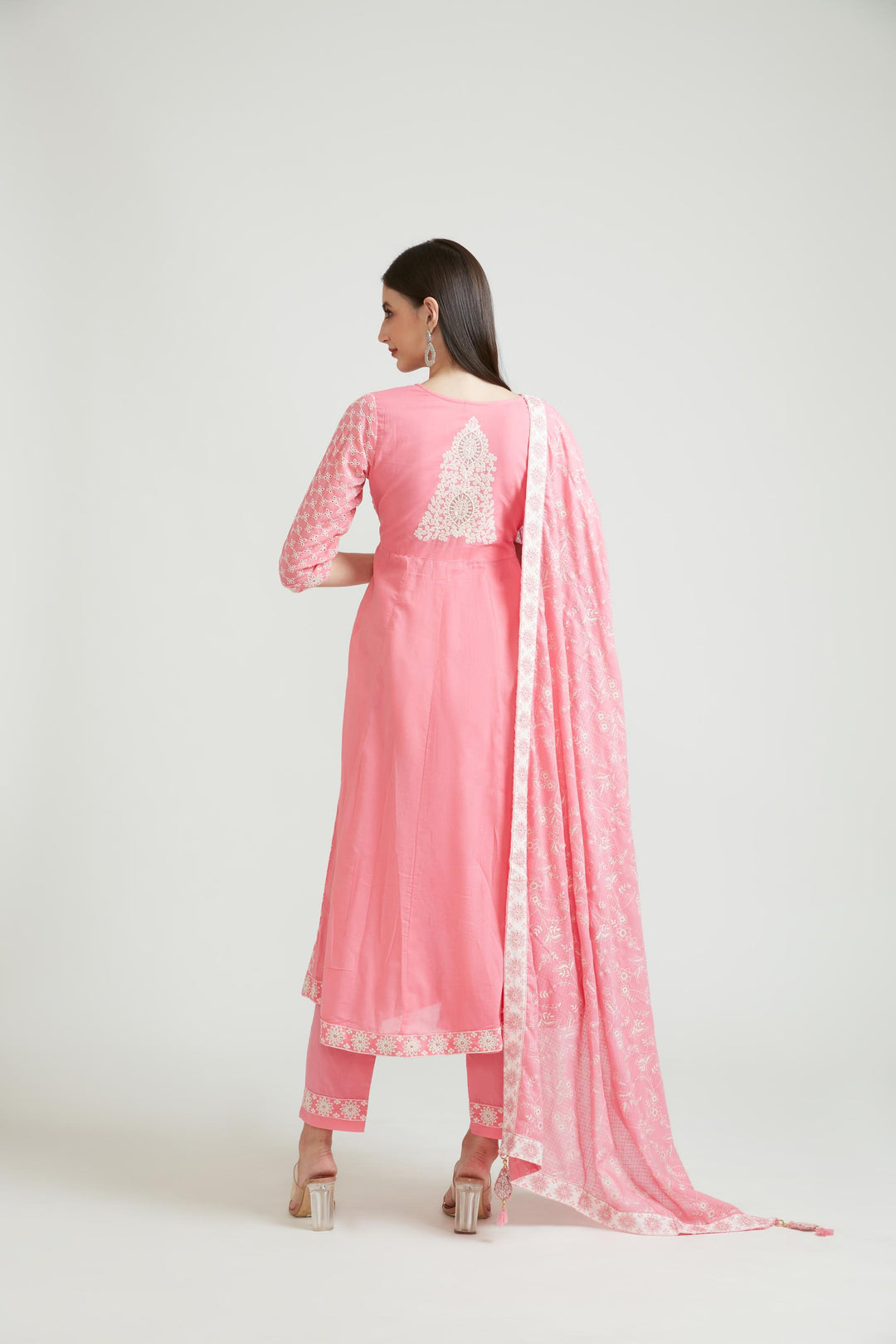 Neerus Pink cotton printed kurta set - side view
